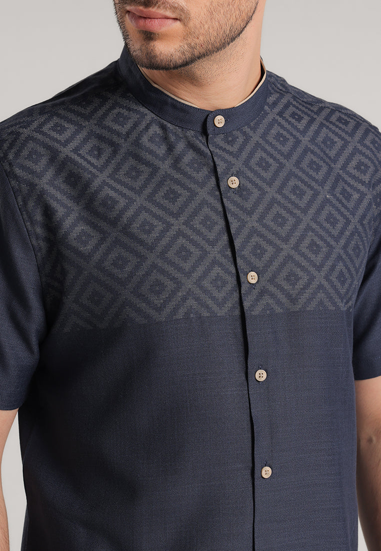 MOC Kemeja Koko Lengan Pendek Pria Albar - Navy
