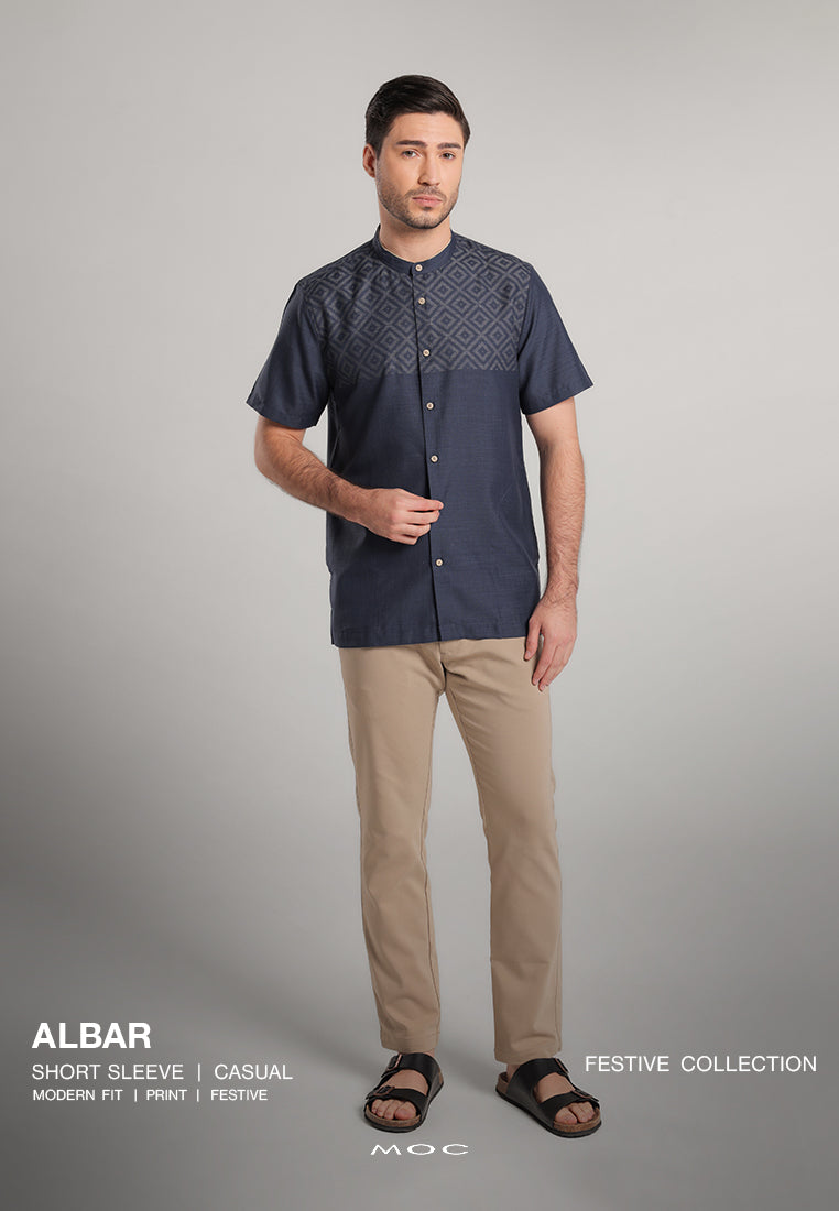 MOC Kemeja Koko Lengan Pendek Pria Albar - Navy