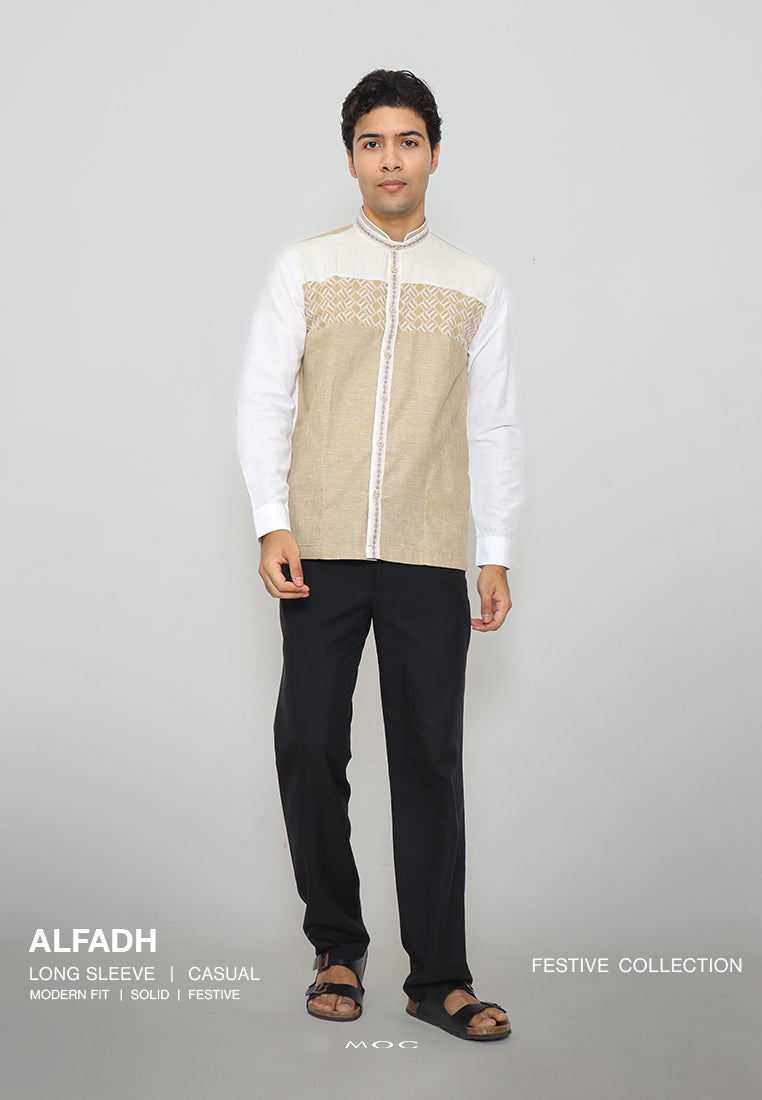 MOC Kemeja Koko Lengan Panjang Pria Alfadh - Khaki