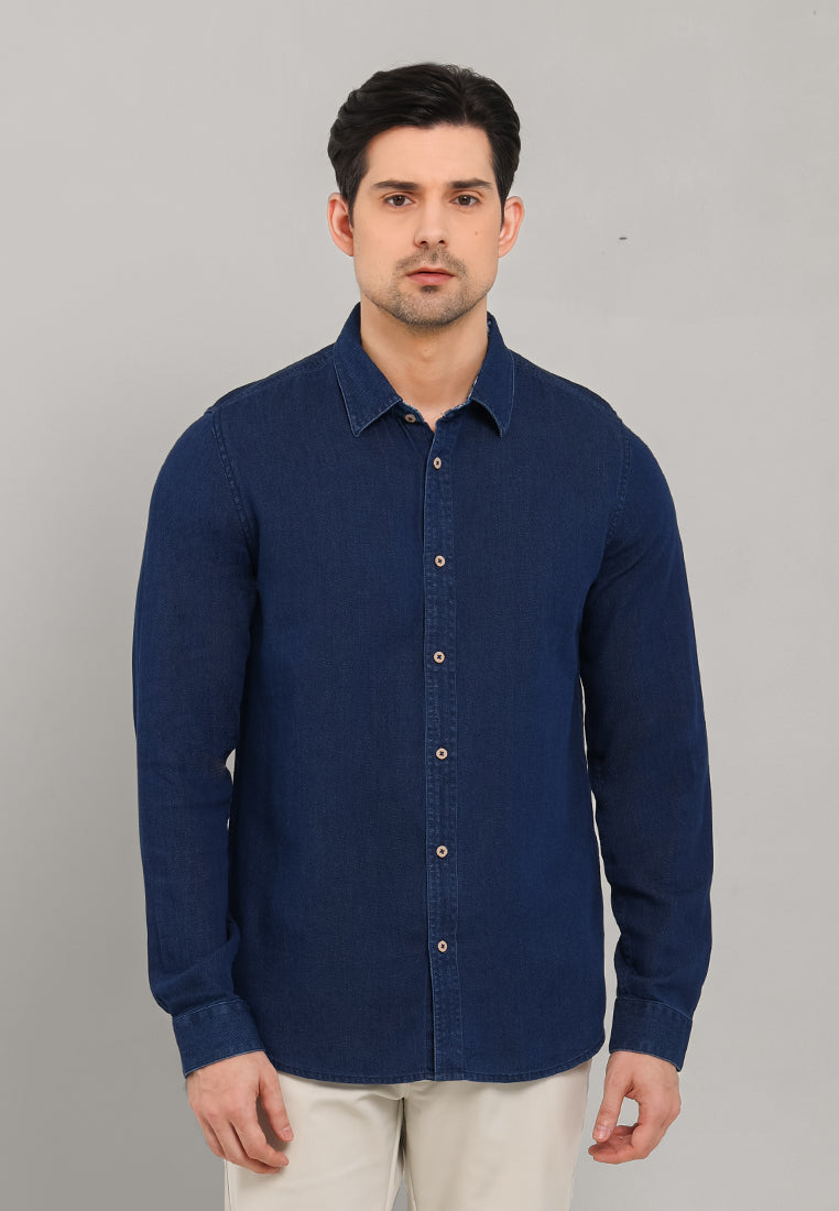 MOC Kemeja Denim Lengan Panjang Pria Andres - Blue