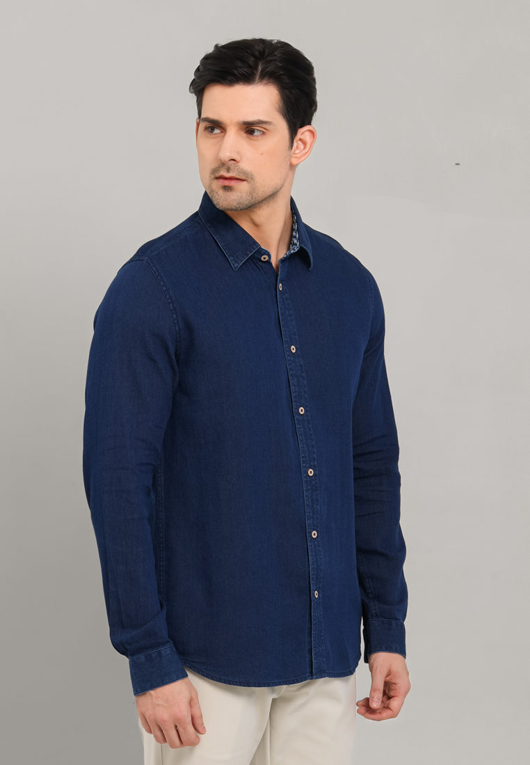 MOC Kemeja Denim Lengan Panjang Pria Andres - Blue
