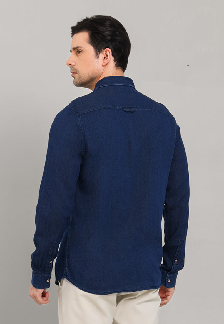 MOC Kemeja Denim Lengan Panjang Pria Andres - Blue