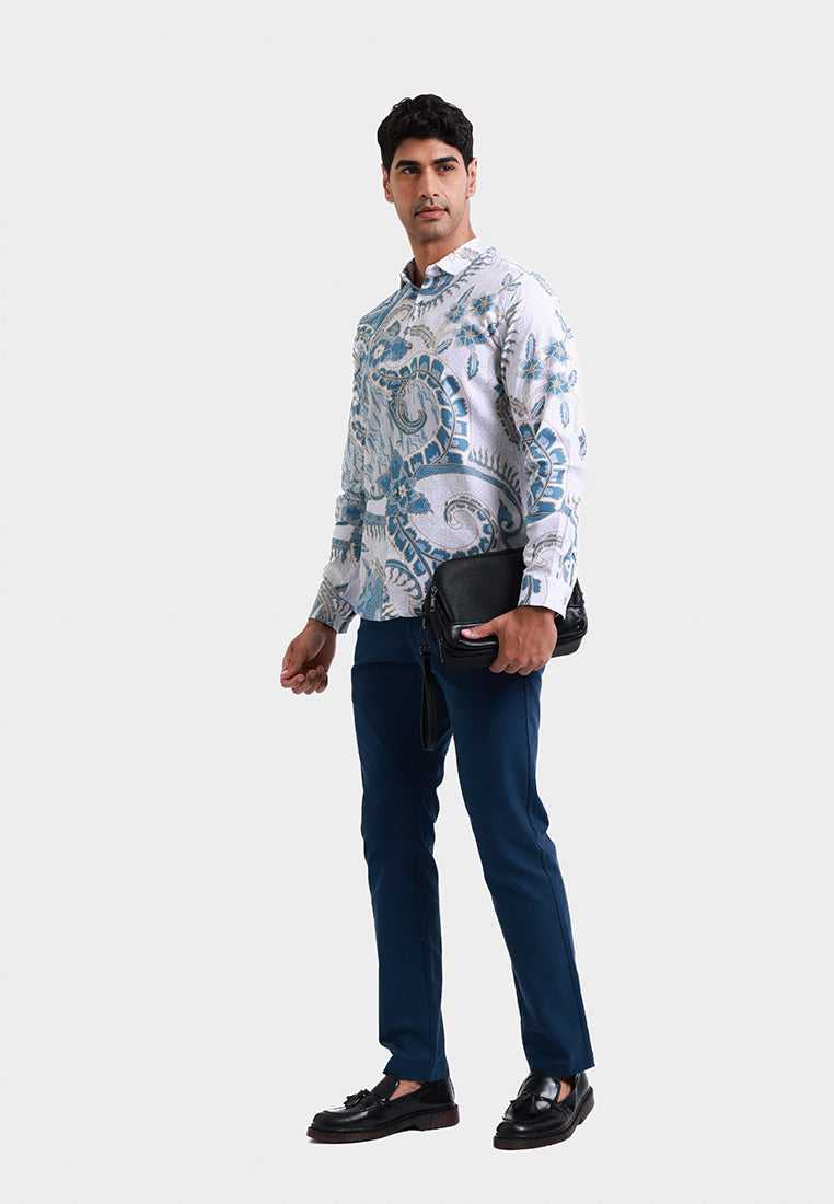 MOC Kemeja Batik Lengan Panjang Pria TJOKORDA - WHITE