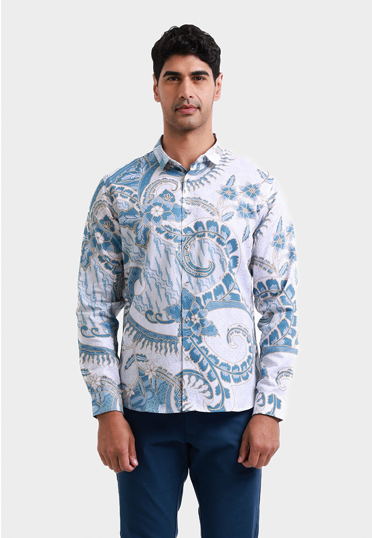 MOC Kemeja Batik Lengan Panjang Pria TJOKORDA - WHITE