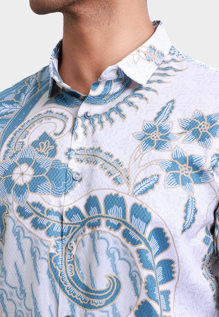 MOC Kemeja Batik Lengan Panjang Pria TJOKORDA - WHITE
