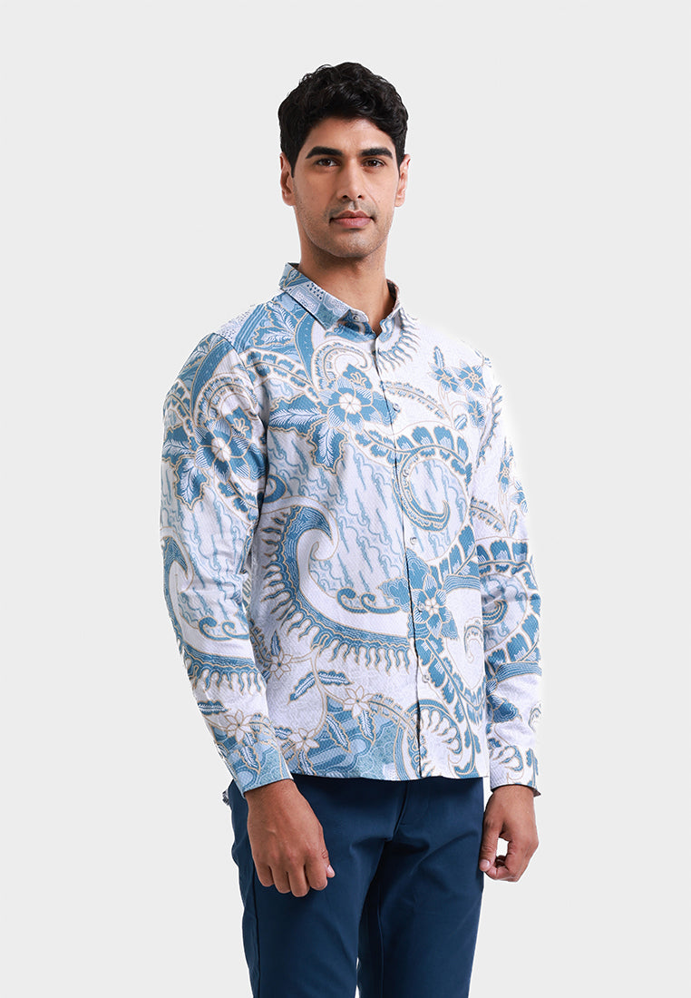 MOC Kemeja Batik Lengan Panjang Pria TJOKORDA - WHITE