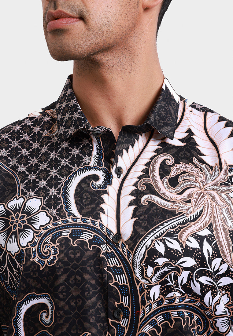 MOC Kemeja Batik Lengan Panjang Pria PALOPO - BLACK