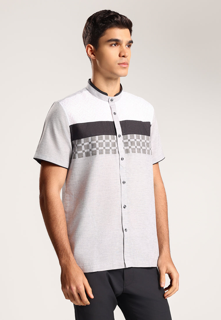 MOC Kemeja Koko Lengan Pendek Pria Bakhar - Grey