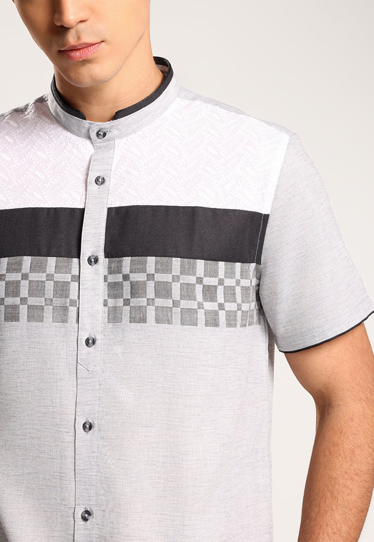 MOC Kemeja Koko Lengan Pendek Pria Bakhar - Grey