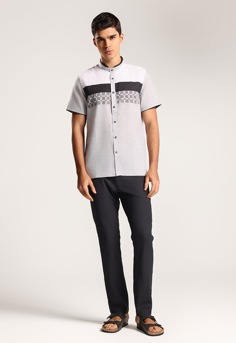 MOC Kemeja Koko Lengan Pendek Pria Bakhar - Grey
