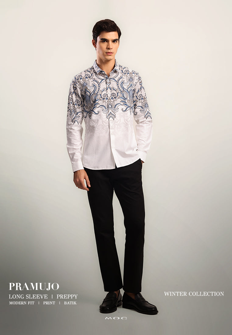 MOC - Kemeja Batik Pria Lengan Panjang Pramujo - White
