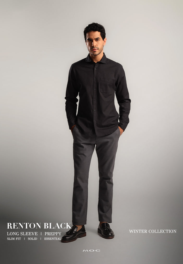 MOC - Kemeja Polos Pria Lengan Panjang Renton - Black