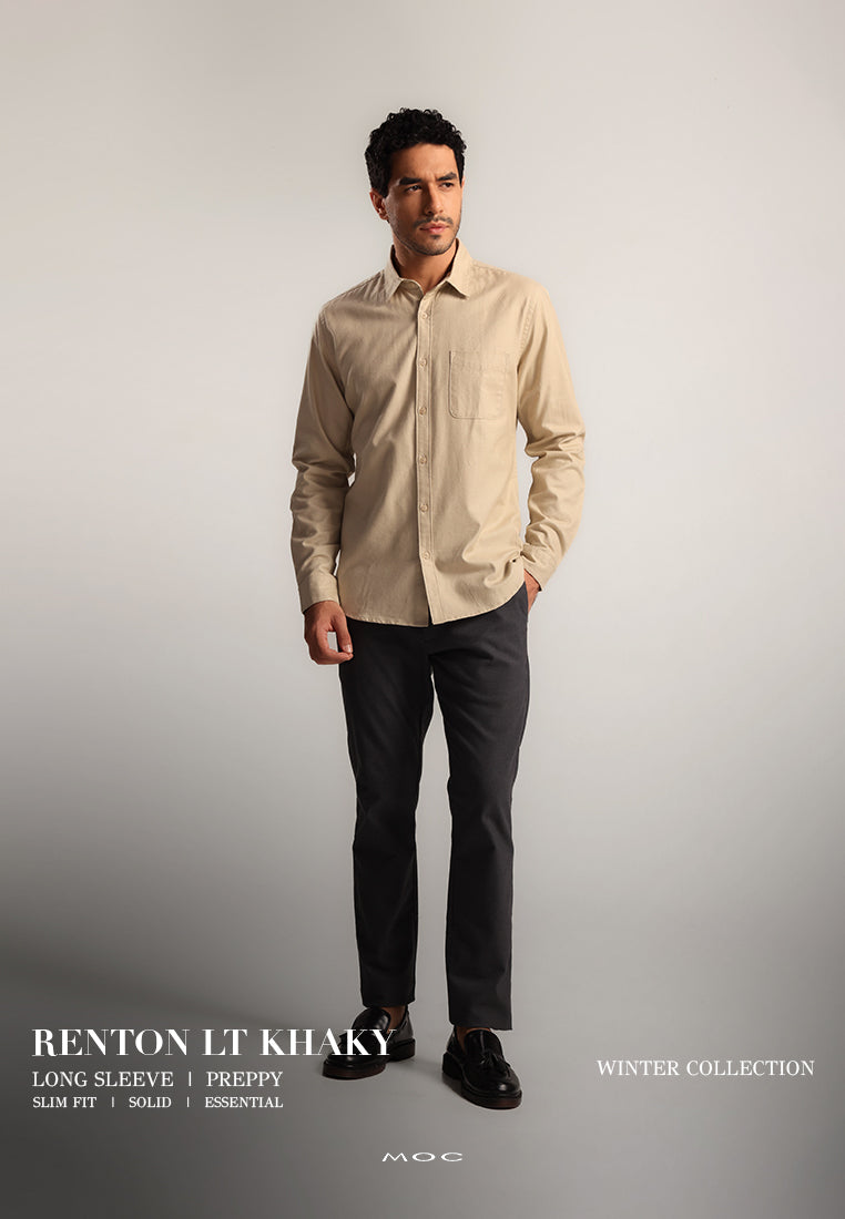 MOC - Kemeja Polos Pria Lengan Panjang Renton - Khaki Light