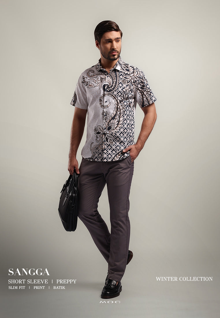 MOC - Kemeja Batik Pria Lengan Pendek Sangga - White