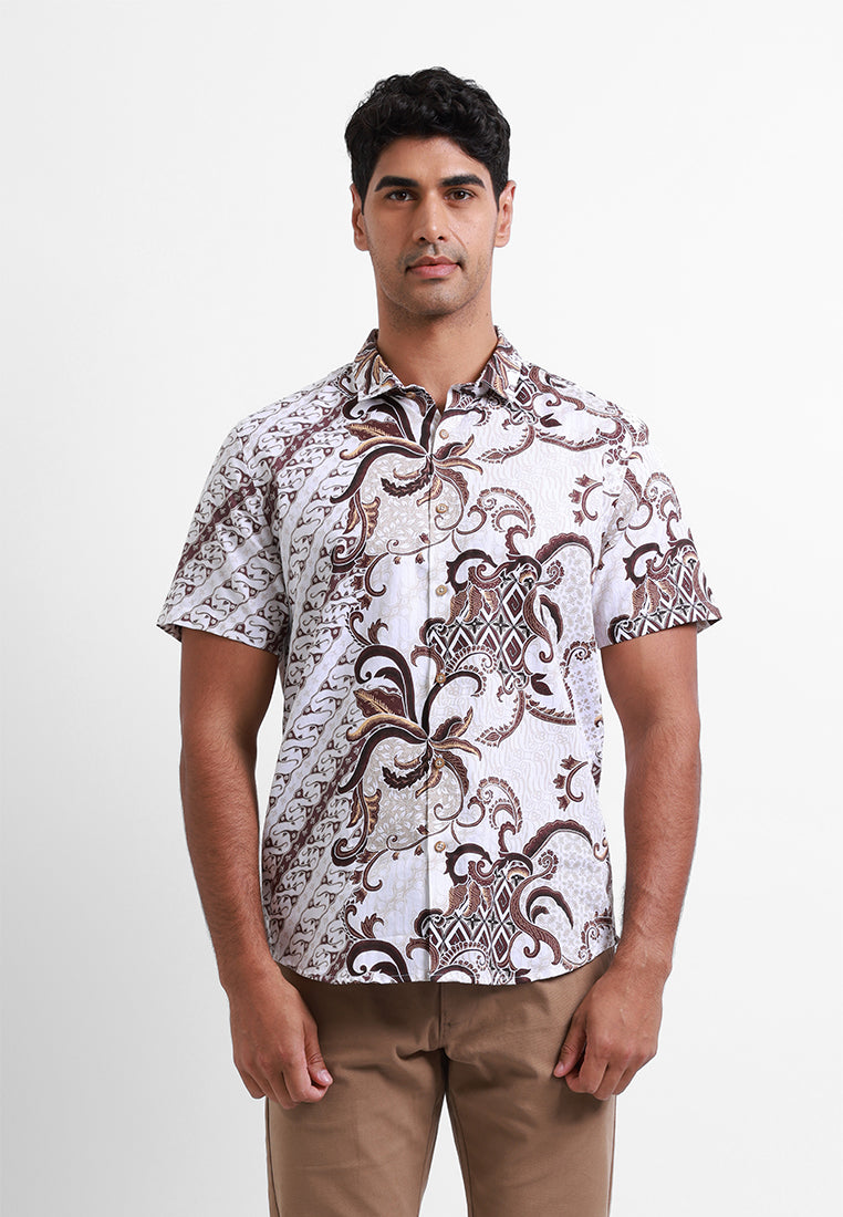 MOC Kemeja Batik Lengan Pendek Pria KAIMANA - WHITE