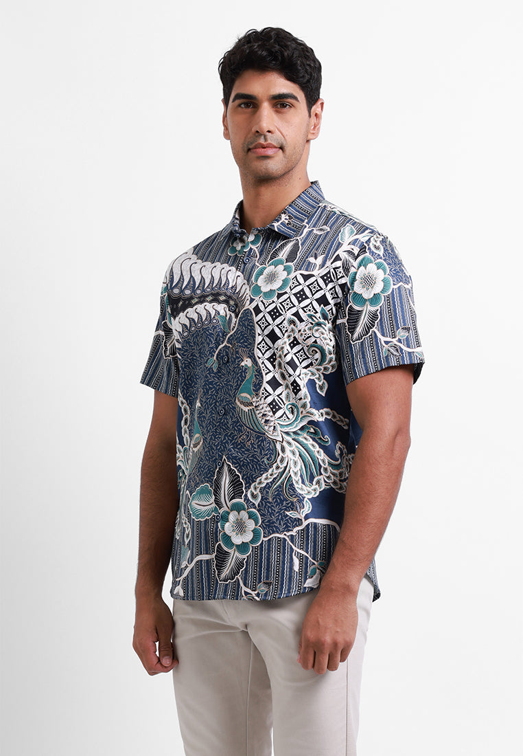 MOC Kemeja Batik Lengan Pendek Pria NGURAH - NAVY