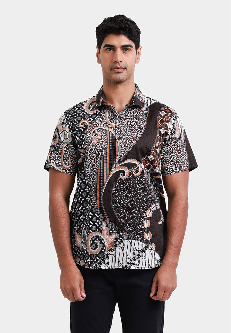 MOC Kemeja Batik Lengan Pendek Pria DANURAJEN - BLACK