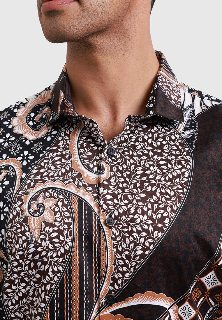 MOC Kemeja Batik Lengan Pendek Pria DANURAJEN - BLACK