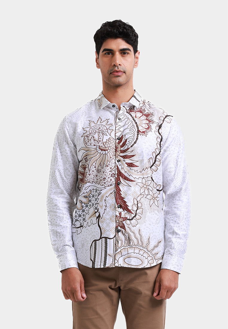 MOC Kemeja Batik Lengan Panjang Pria HALMAHERA - WHITE