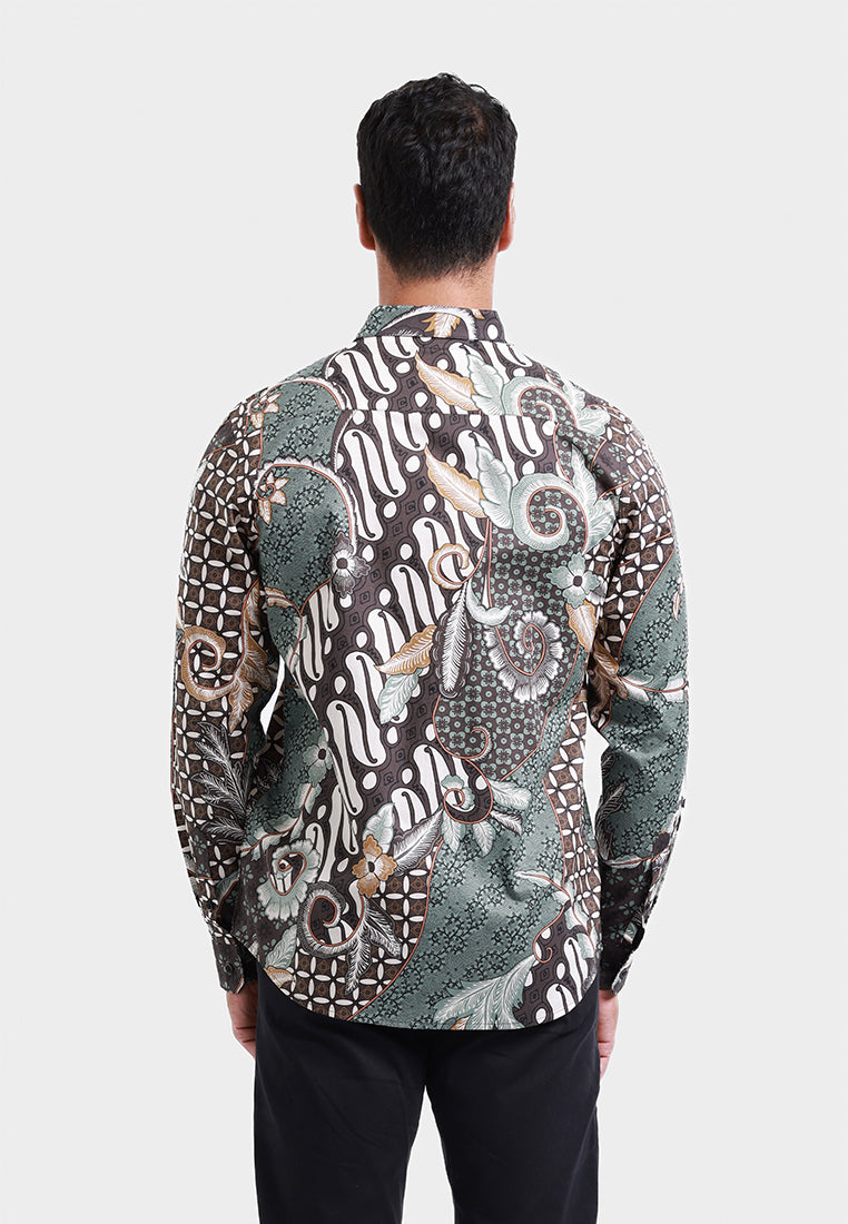 MOC Kemeja Batik Lengan Panjang Pria WIROBRAJAN - OLIVE