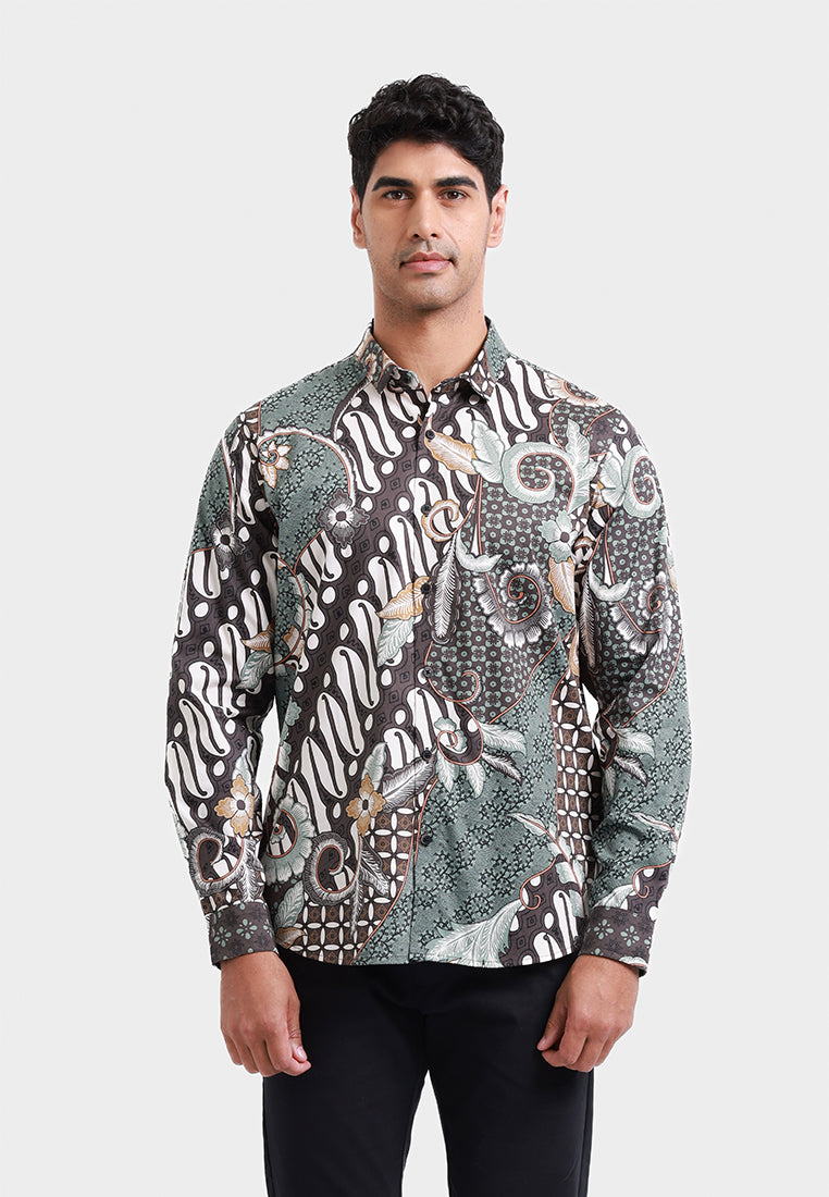 MOC Kemeja Batik Lengan Panjang Pria WIROBRAJAN - OLIVE