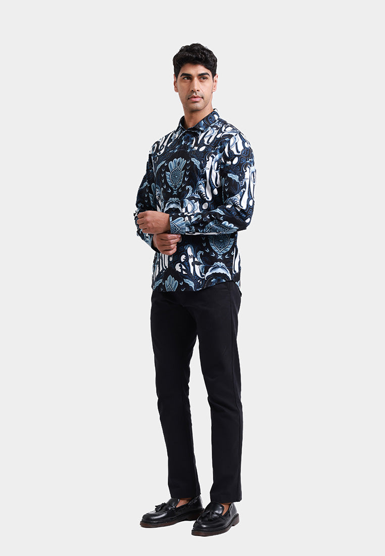 MOC Kemeja Batik Lengan Panjang Pria DHARMASRAYA - NAVY