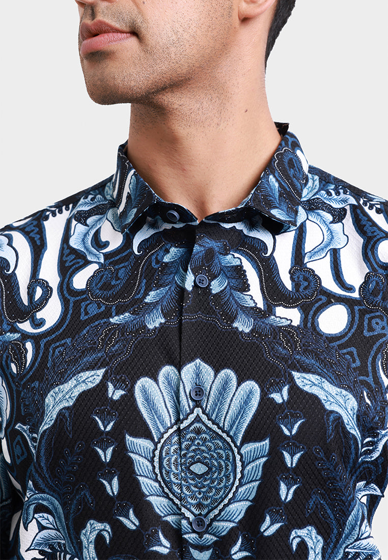 MOC Kemeja Batik Lengan Panjang Pria DHARMASRAYA - NAVY