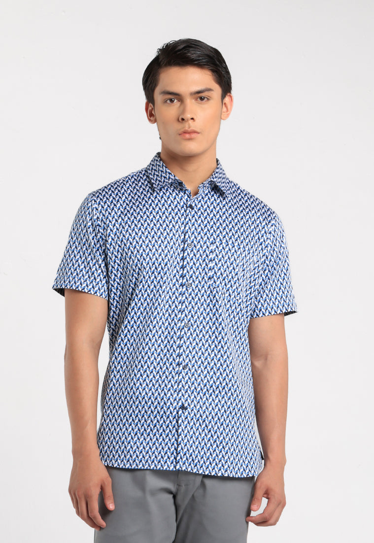 MOC - Kemeja Motif Lengan Pendek Pria Careso - Blue