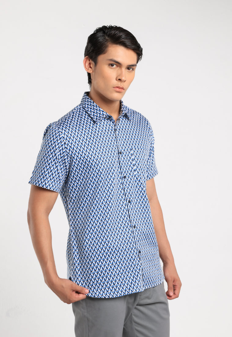 MOC - Kemeja Motif Lengan Pendek Pria Careso - Blue