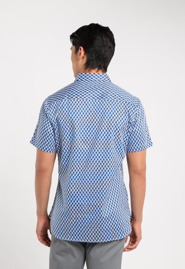 MOC - Kemeja Motif Lengan Pendek Pria Careso - Blue