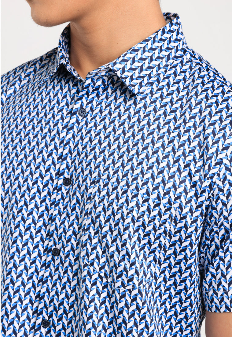 MOC - Kemeja Motif Lengan Pendek Pria Careso - Blue