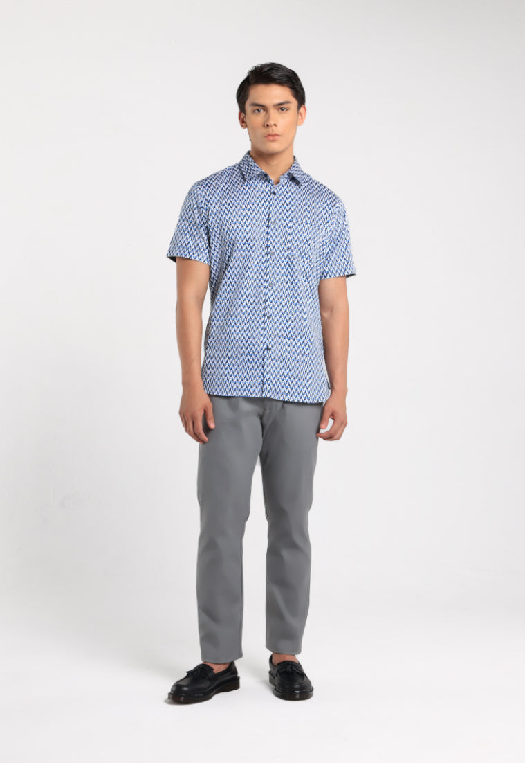 MOC - Kemeja Motif Lengan Pendek Pria Careso - Blue