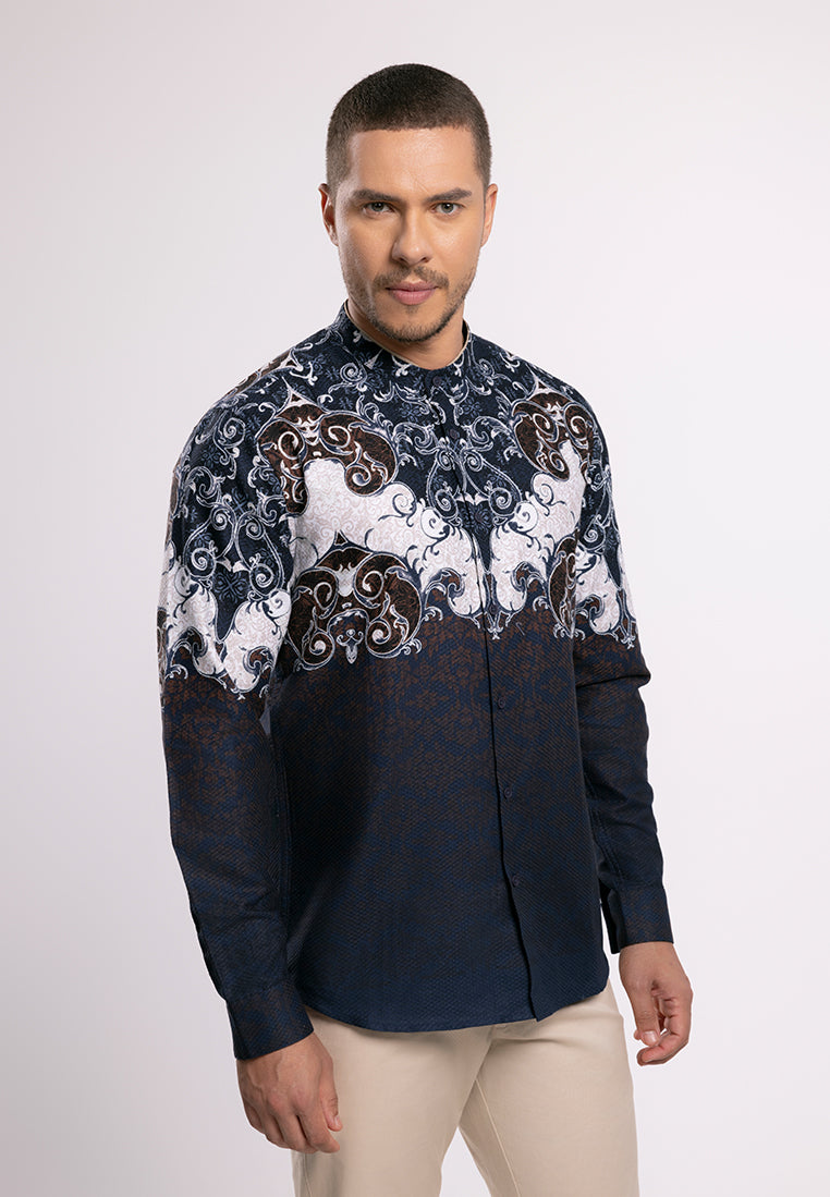 MOC Kemeja Shanghai Lengan Panjang Pria Daffa - Navy