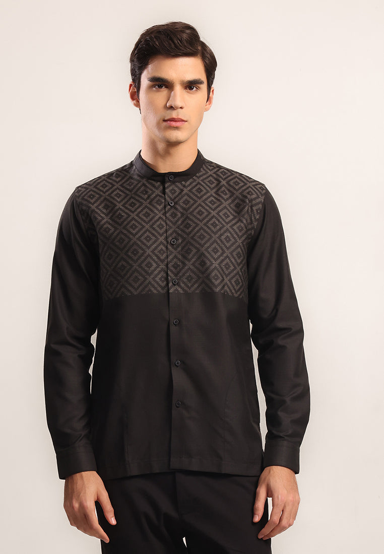 MOC Kemeja Koko Lengan Panjang Pria Fahri - Black