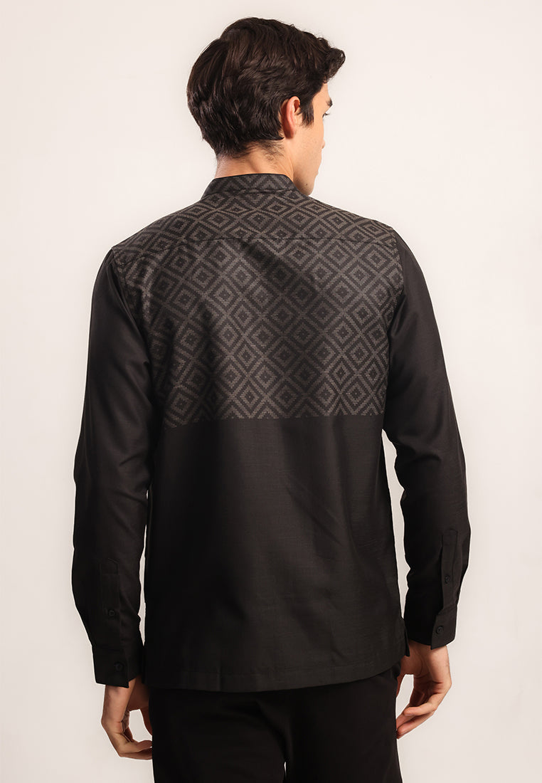MOC Kemeja Koko Lengan Panjang Pria Fahri - Black