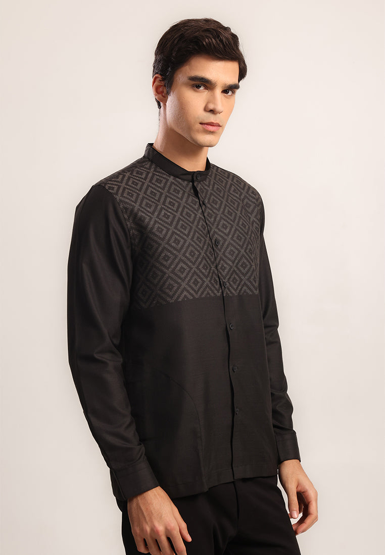 MOC Kemeja Koko Lengan Panjang Pria Fahri - Black