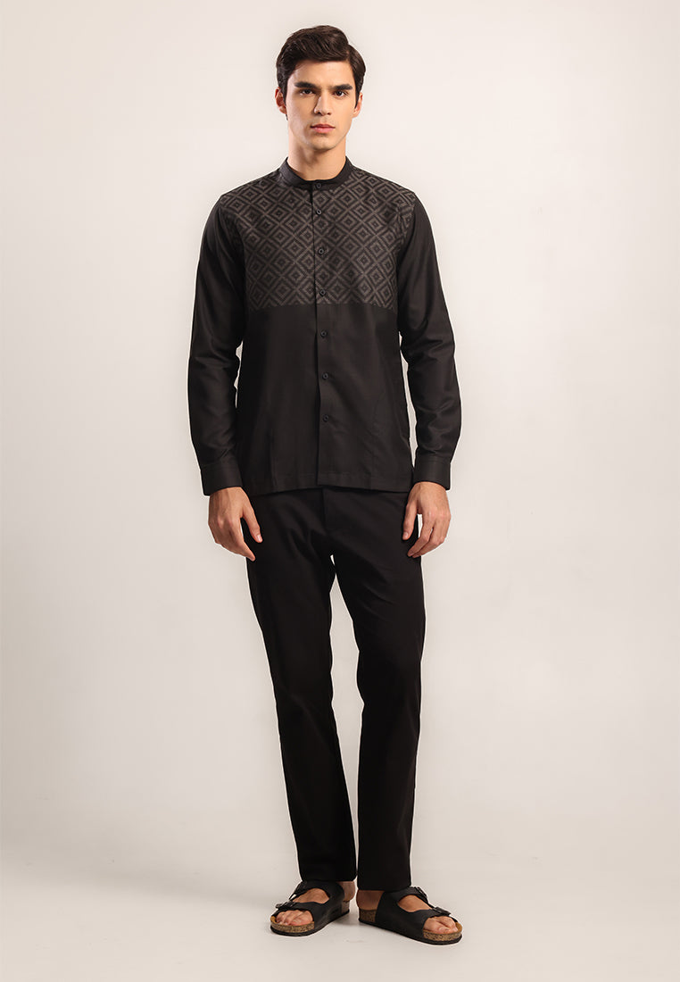 MOC Kemeja Koko Lengan Panjang Pria Fahri - Black