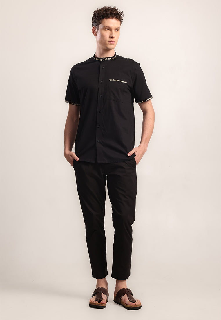 MOC Kemeja Shanghai Lengan Pendek Pria Fauzan - Black