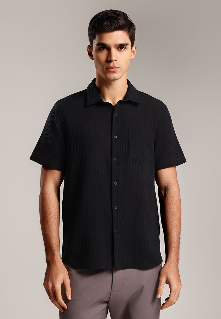 MOC - Kemeja Knit Pria Lengan Pendek Gabriel - Black