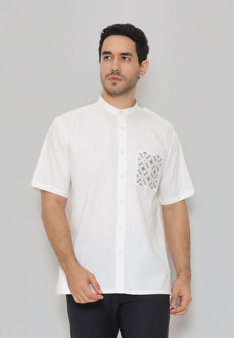 MOC - Kemeja Shanghai Lengan Pendek Pria Habibi - White