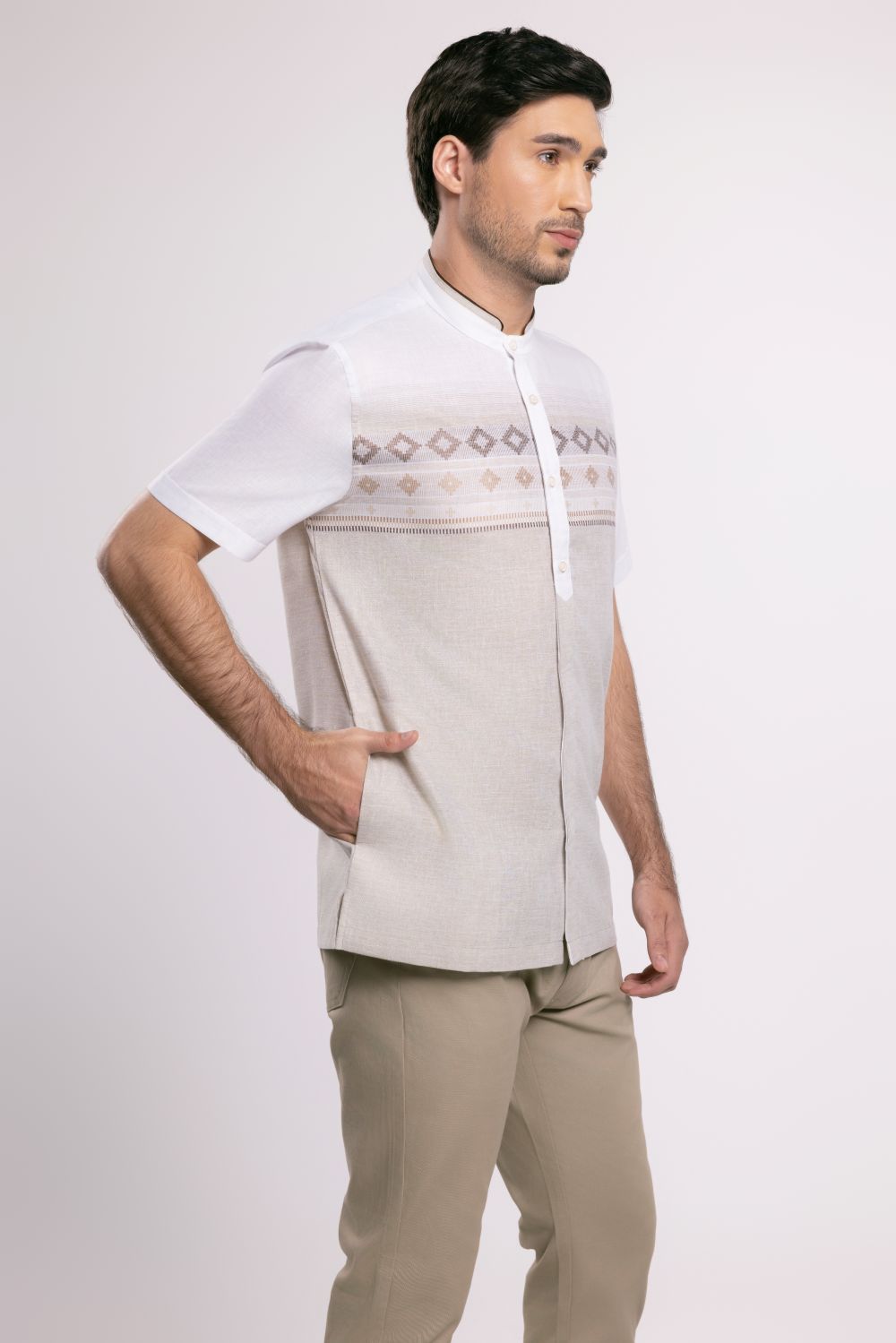 MOC Kemeja Koko Lengan Pendek Pria Hammas - Beige