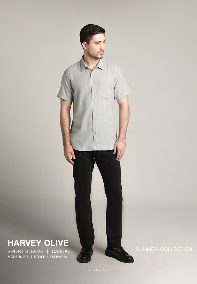 MOC - Kemeja Stripe Pria Lengan Pendek Harvey - Olive