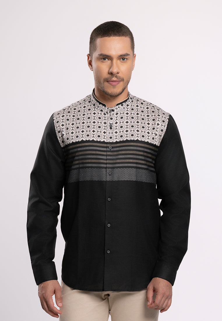 MOC - Kemeja Koko Lengan Panjang Pria Jafer - Black
