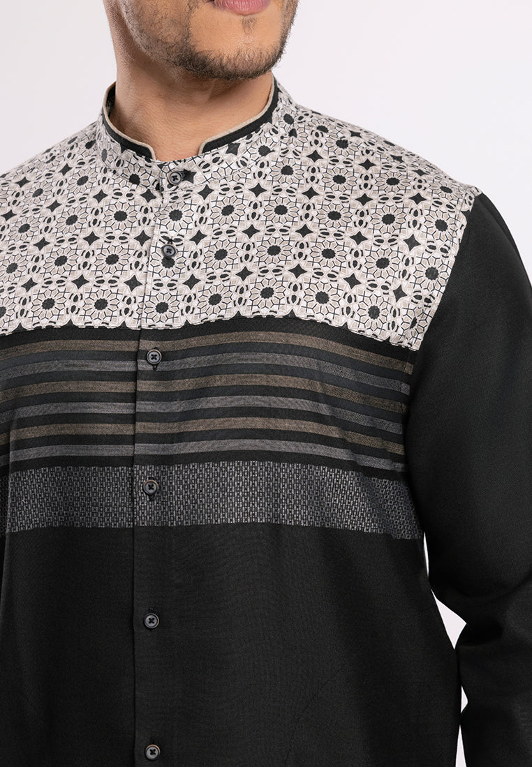 MOC - Kemeja Koko Lengan Panjang Pria Jafer - Black