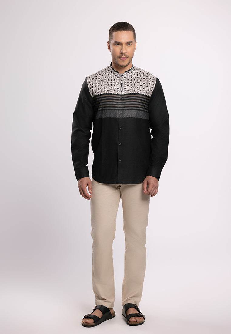 MOC - Kemeja Koko Lengan Panjang Pria Jafer - Black