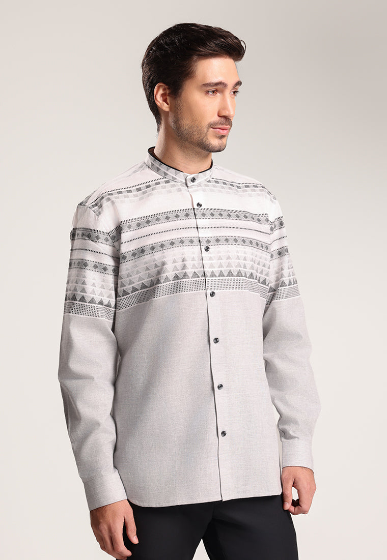 MOC Kemeja Koko Lengan Panjang Pria Kareem - Grey
