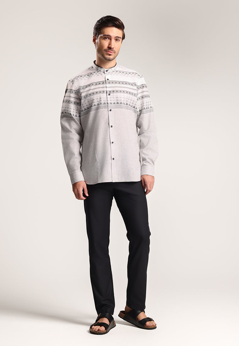 MOC Kemeja Koko Lengan Panjang Pria Kareem - Grey