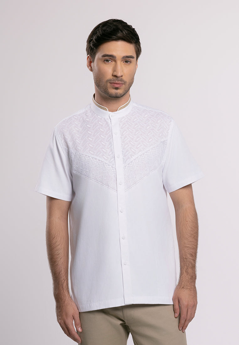 MOC Kemeja Koko Lengan Pendek Pria Khatab - White