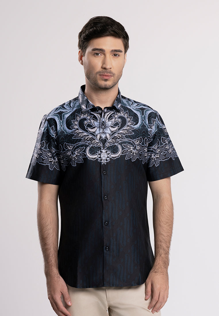 MOC - Kemeja Batik Pria Lengan Pendek Krathong - Black
