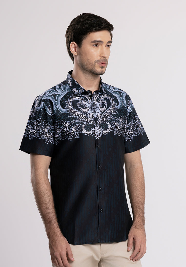 MOC - Kemeja Batik Pria Lengan Pendek Krathong - Black